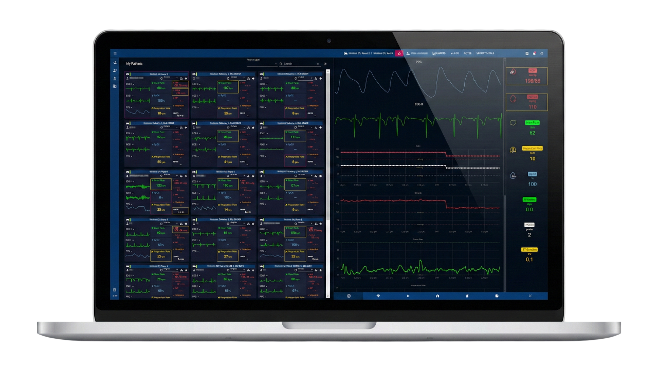 BIOX Smart Hospital Dashboard displaying real-time vitals
